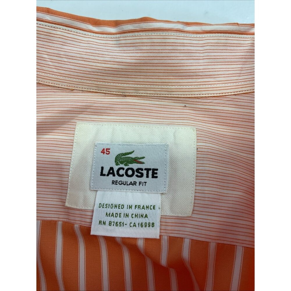 Lacoste Shirt Mens 45 Extra Large Striped Orange Button Down Preppy Golf - Picture 4 of 11